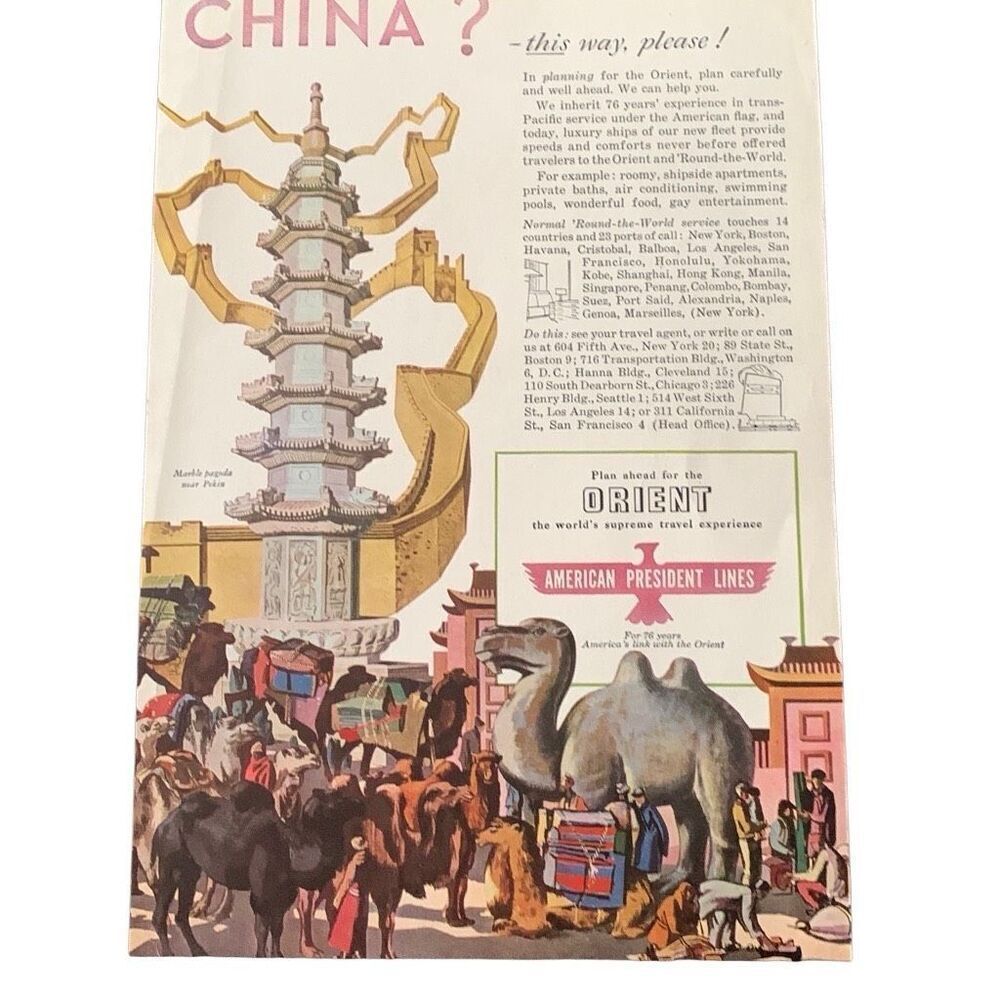 Vintage 1947 American President Lines China This Way Ad Advertisement